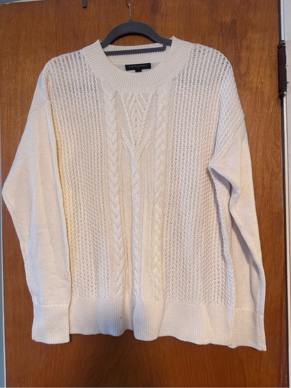 Banana Republic Cream Cable-Panel Crewneck Sweater